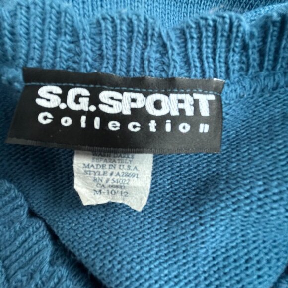 S.G. Sport Collection Women V-Neck Sweater Medium 10/12 Blue Diamond Floral Knit - Picture 3 of 9